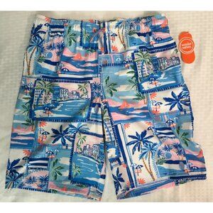 Wonder Nation Swim Trunks Boys Size XXL 18 Blue White Pink Tropical Pockets New